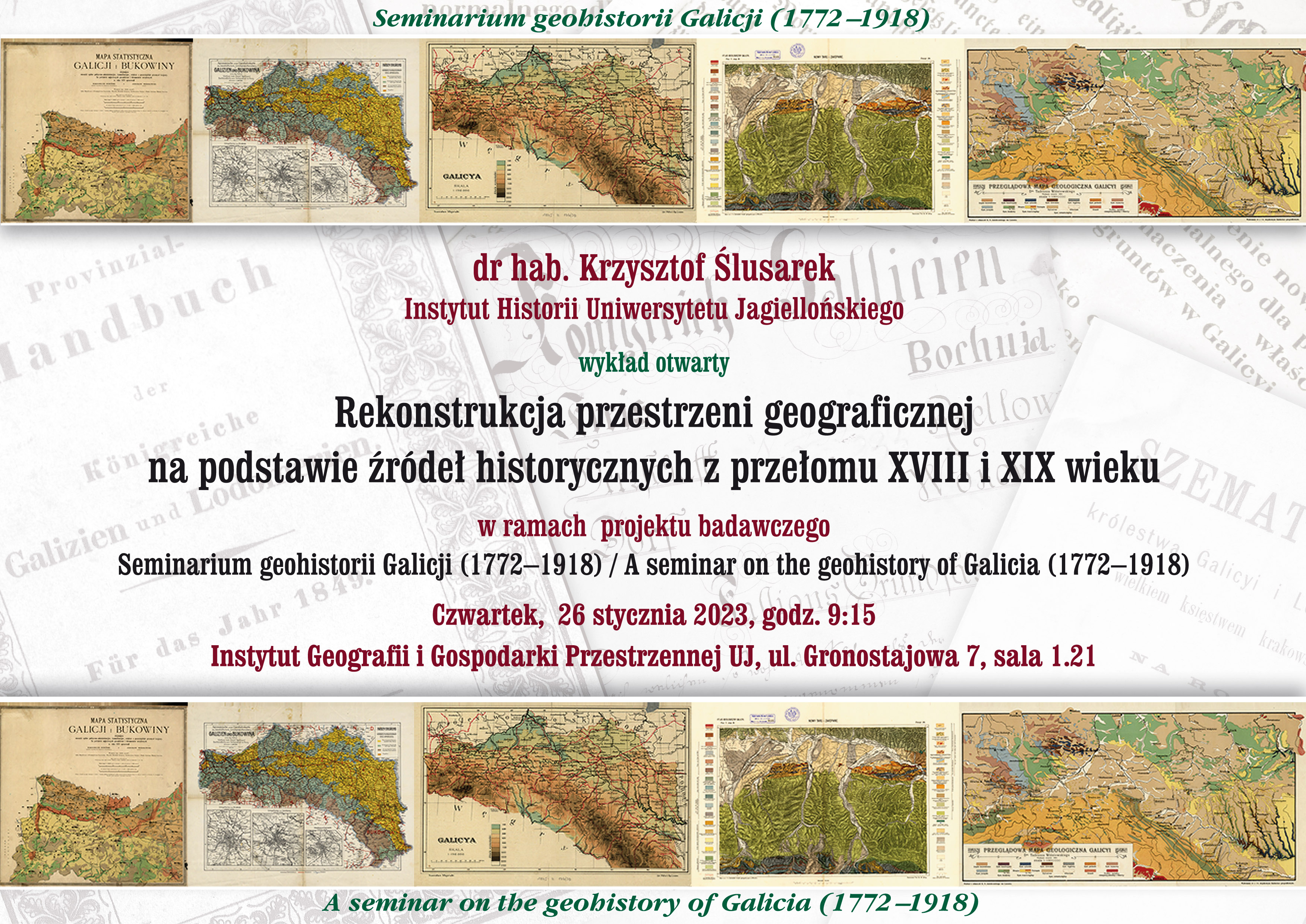 Wykład otwarty dr. hab. Krzysztofa Ślusarka, Rekonstrukcja przestrzeni geograficznej na podstawie źródeł historycznych z przełomu XVIII i XIX wieku